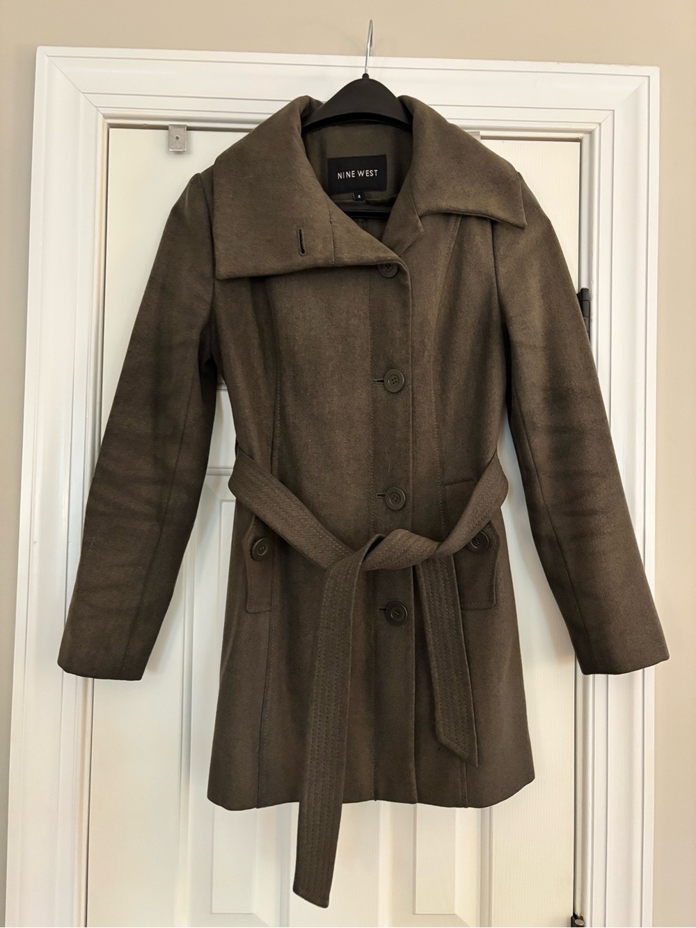 Nine West Women's Olive Green Belted Trench-Style Coat